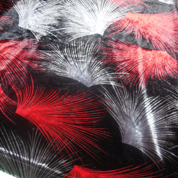 Vintage Top Velvet LARGE Red Gray Black Blouse stretchy pullover - Picture 6 of 6